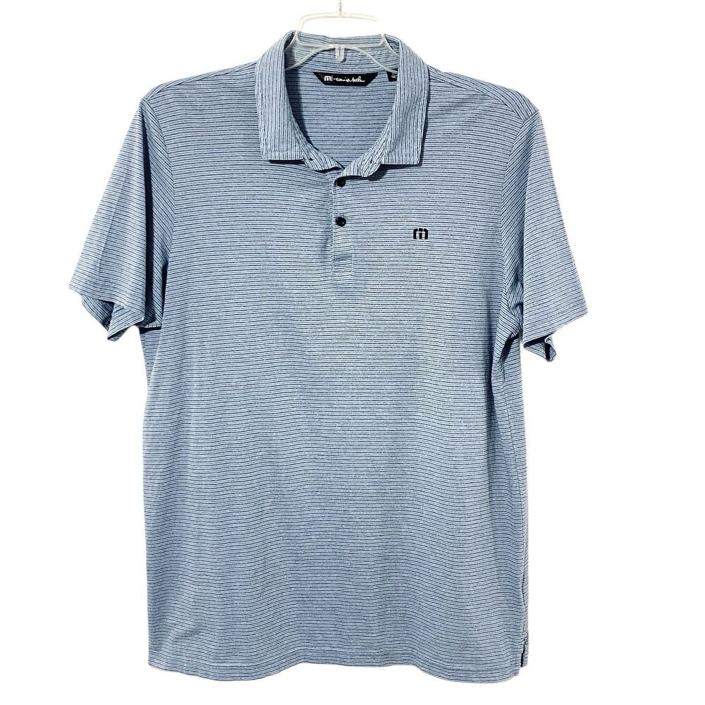 TRAVIS MATHEW Polo Shirt XL Pima Cotton Poly Blue STRIPED Performance Golf
